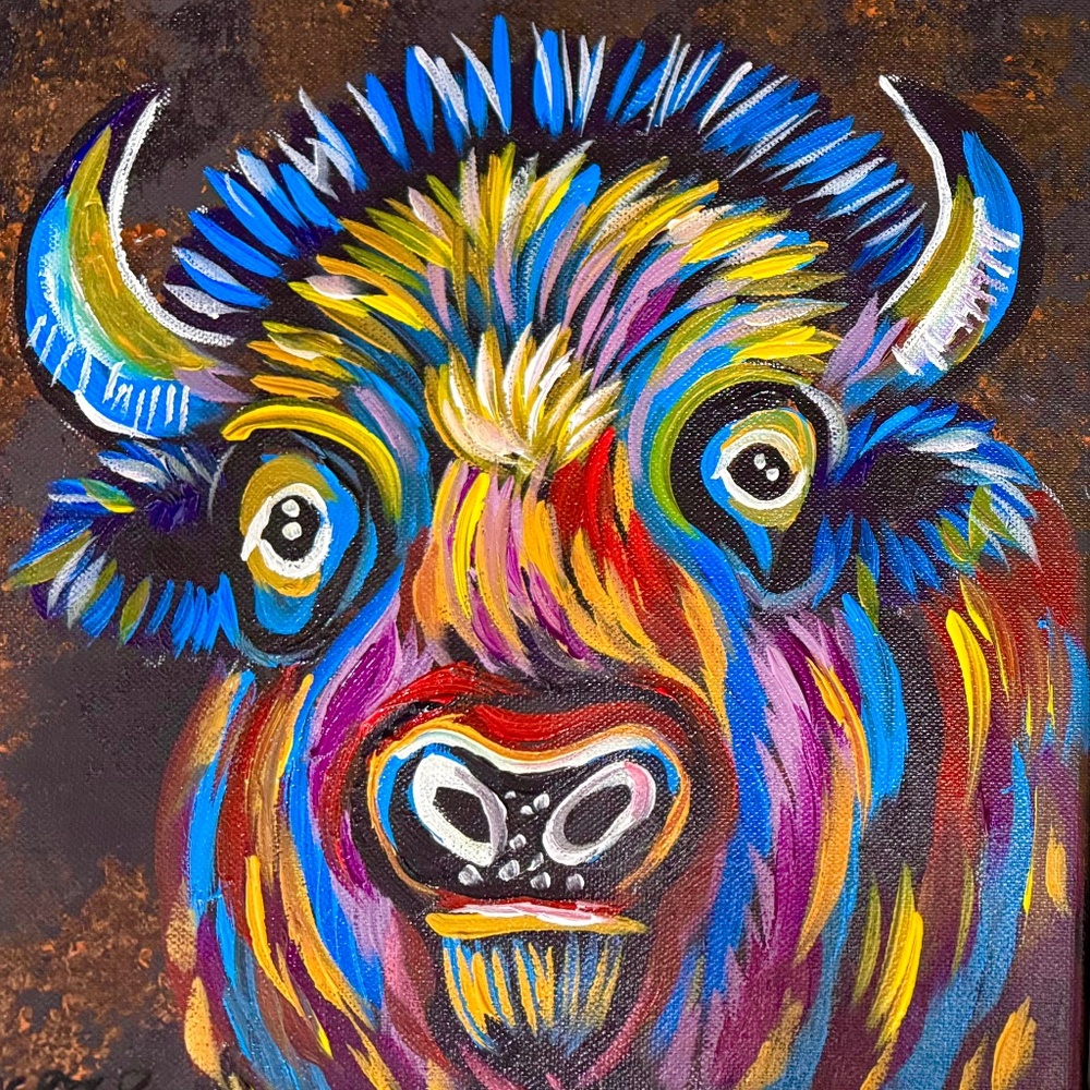 Original Art- Colorful Bison Painting- 12x12 - signed by the Artist- Me :)